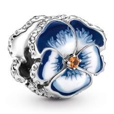Pansy sterling silver charm with clear c 790777C02