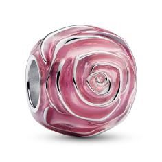 Pink rose sterling silver charm with tra 793212C01