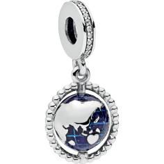 Spinning Globe Silver Hanging Charm w Bl 798021CZ