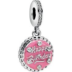 Birthday Cake Silver Hanging Charm w Pin 798888C01