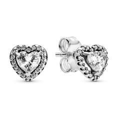 Heart Silver Stud Earrings w Clear CZ 298427C01