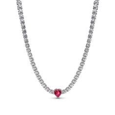 Heart sterling silver choker necklace wi 393549C01-40
