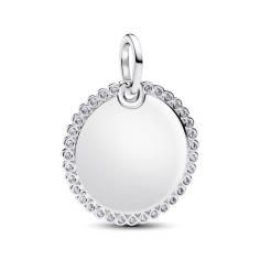 Engravable round sterling silver pendant 394007C01