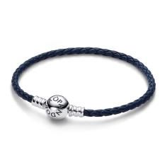 Blue leather bracelet with sterling silv 592790C01-S2