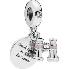Heart Binoculars Silver Hanging Charm w 798062CZ