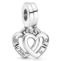 Sister Double Heart Hanging Silver Charm 799538C01