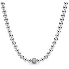 Beads &amp; Pave Silver Necklace 398565C01-45