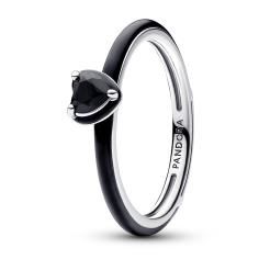Heart sterling silver ring with black cr 193088C01-60