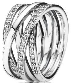 Entwined Strands Wide Silver Ring w CZ 190919CZ