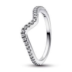 Wave sterling silver ring with clear cub 192539C01-60