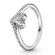 Sparkling Wishbone Heart Silver Ring w C 199302C01-60