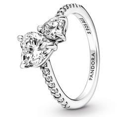 Double heart sterling silver ring with c 191198C01-58