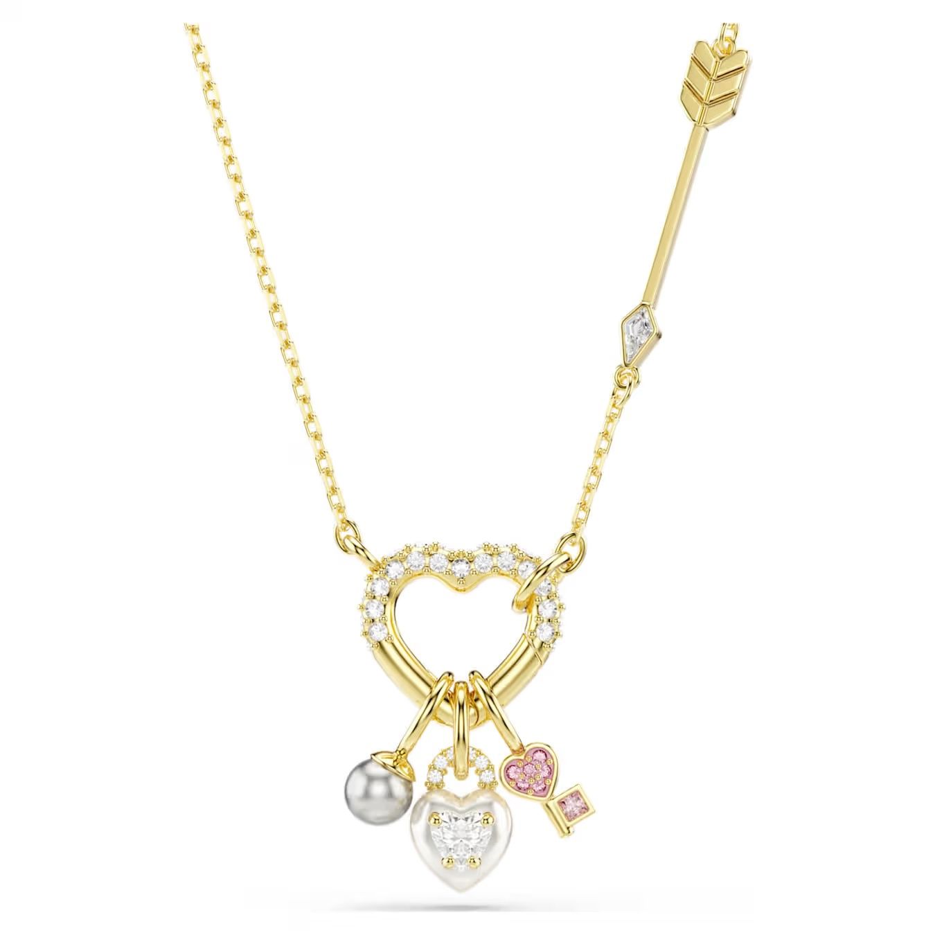 Idyllia pendant Mixed cuts, Heart, key, Pink, Gold-tone plated 5737290