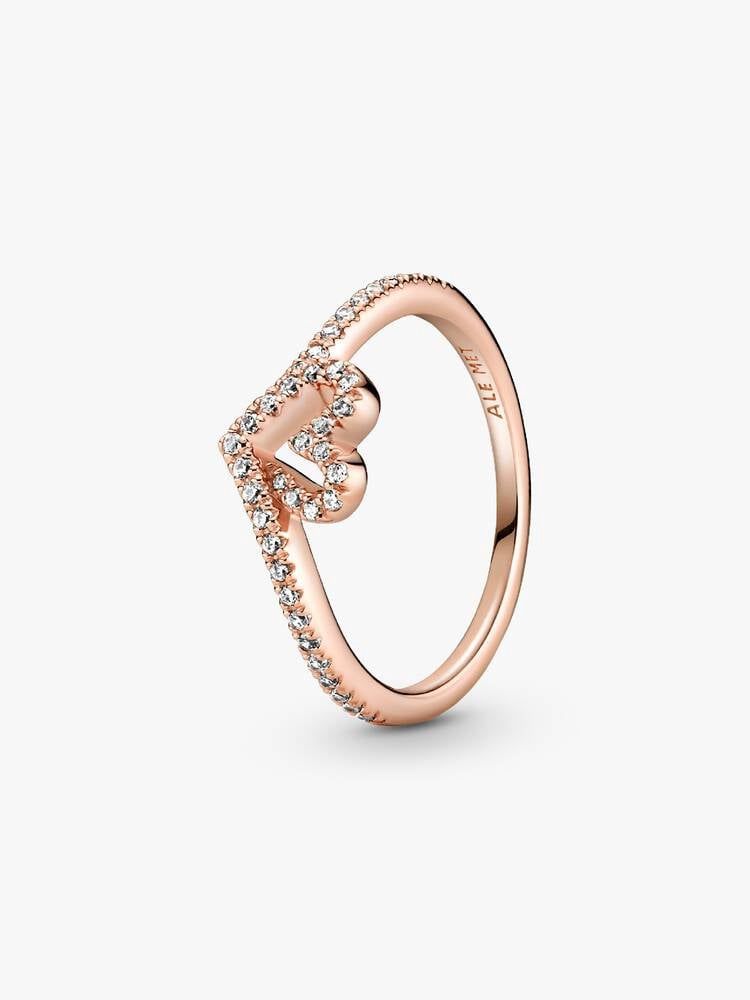 Pandora Rose Sparkling Wishbone Heart Ring 189302C01-54