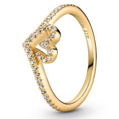 Heart and wishbone 14k gold-plated ring with clear cubic zirconia 169302C01-54