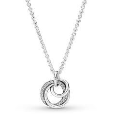 Encircled sterling silver necklace with clear cubic zirconia pendant 391455C01-60