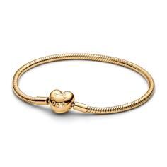 Snake chain 14k gold-plated bracelet with heart clasp 563050C00-18