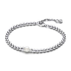 Beaded sterling silver bracelet with white treated freshwater cultured pearl and clear cubic zirconia 593173C01-20