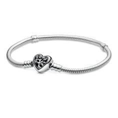 Pandora Moments Silver Bracelet w Family Tree Heart Clasp 598827C01-19