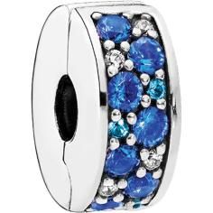 Blue Mosaic Vibrant Elegance Silver Spacer Clip w Swiss Blue Crystal &amp; CZ 791817NSBMX