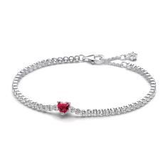 Heart sterling silver tennis bracelet with cherries jubilee red crystal and clear cubic zirconia 590041C02-18