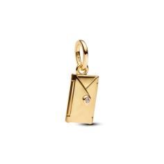 Engravable openable envelope 14k gold-plated dangle with clear cubic zirconia 764421C01