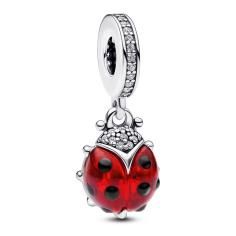 Ladybird sterling silver dangle with salsa red crystal, clear cubic zirconia and black enamel 792571C01