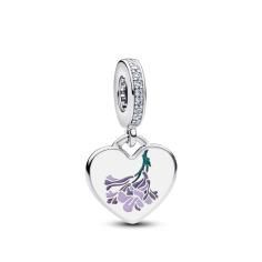 Jacaranda flowers sterling silver dangle with clear cubic zirconia, purple and green enamel 793926C01_E003