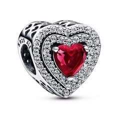 Heart sterling silver charm with cherries jubilee red crystal and clear cubic zirconia 799218C02
