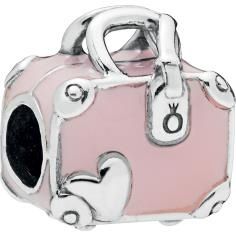 Pink Travel Bag Silver Charm w Pink Enamel 798063EN124