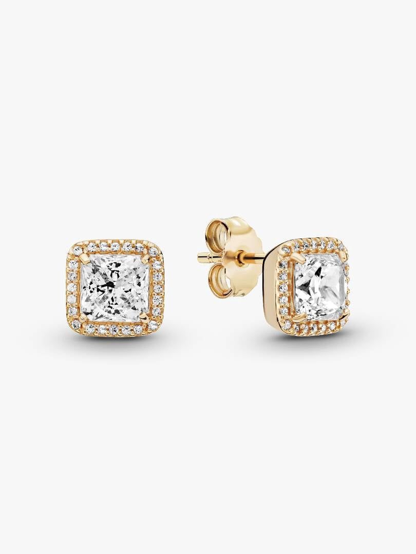 Square Sparkle Halo Stud Earrings 14ct Gold