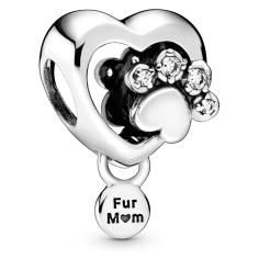Sparkling Paw Print &amp; Heart Silver Charm w CZ 798873C01