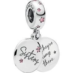 Forever Sisters Silver Hanging Charm w Pink CZ 798012FPC