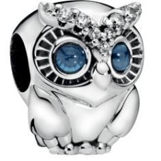 Sparkling Owl Silver Charm w Blue Crystals &amp; Clear 798397NBCB