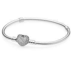 MOMENTS Silver Bracelet with Pave Heart Clasp Brac 590727CZ-19
