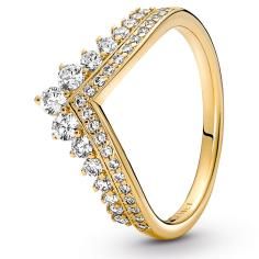 Tiara wishbone 14k gold-plated ring with clear cub 167736C01