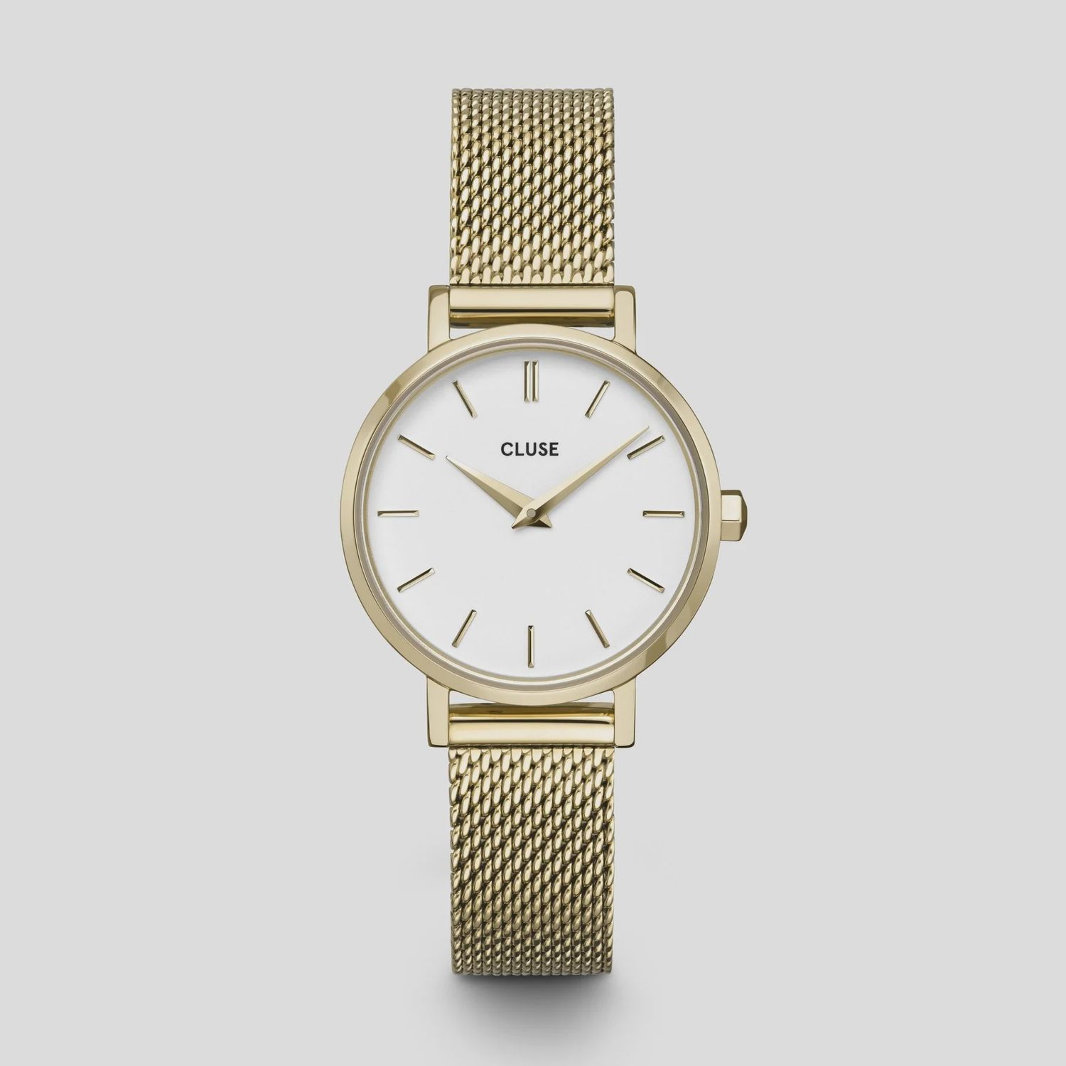 Boho Chic Petite Watch Mesh, White, Gold Colour