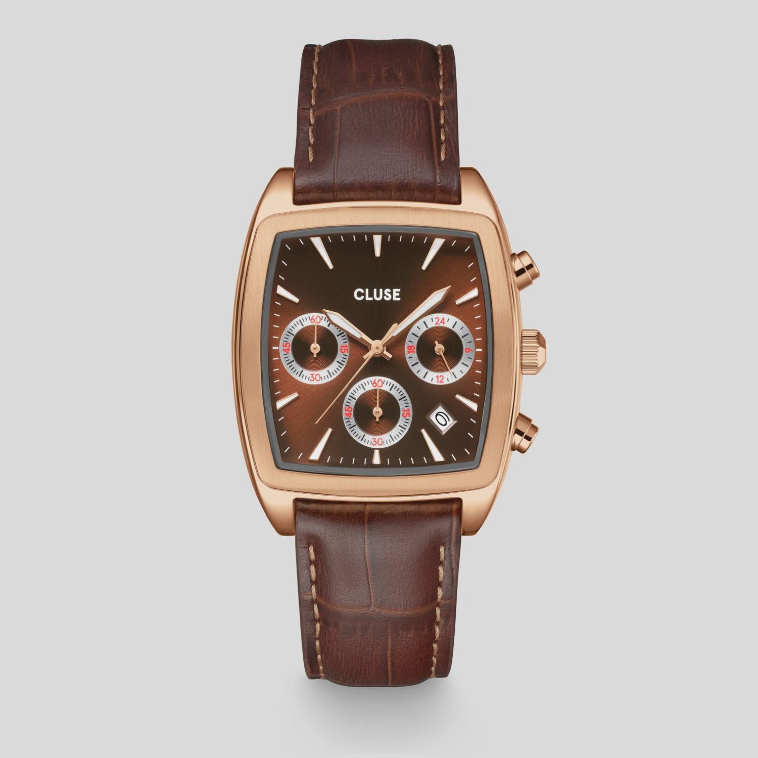 Quartaut Chrono Watch leather, Brown, Rose gold Colour