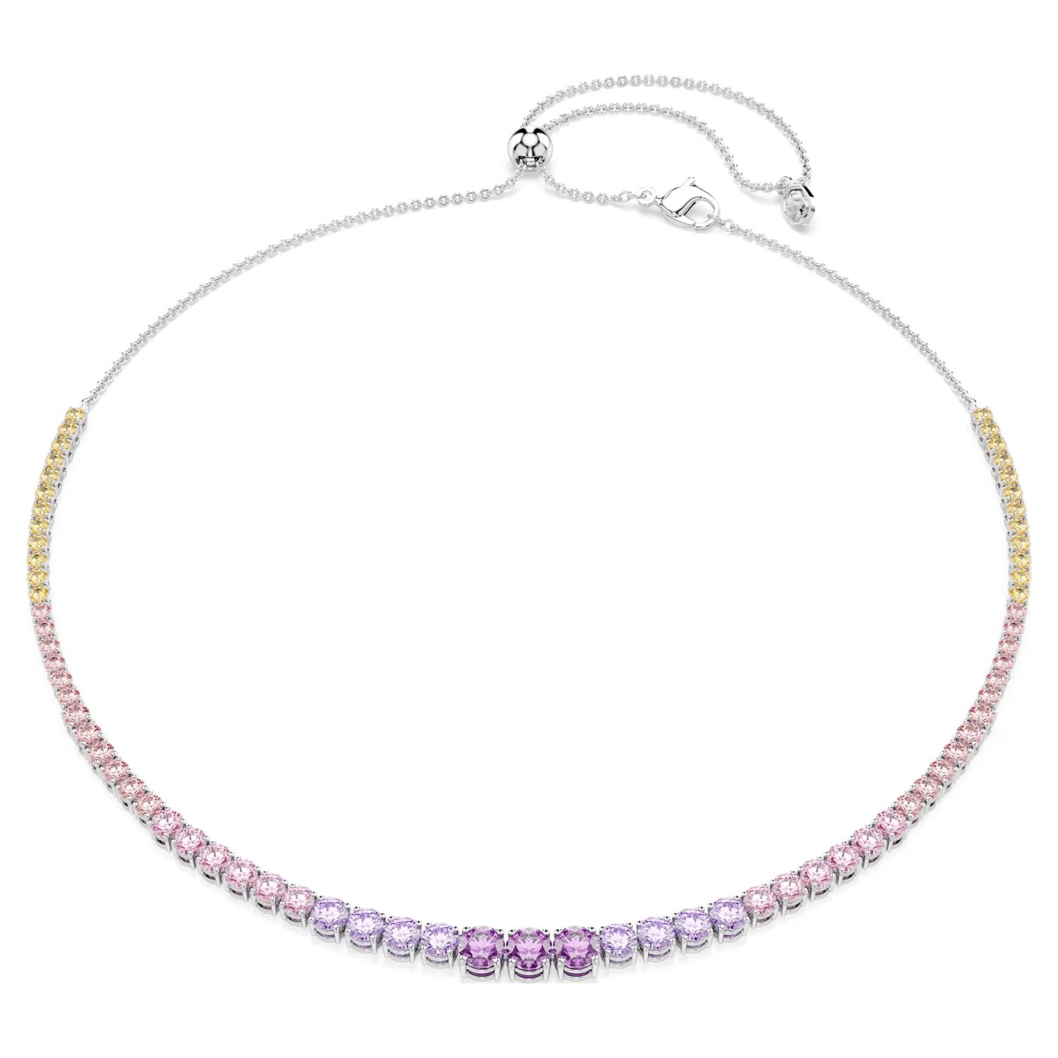 Matrix necklace Gradient of round cuts, Multicoloured, Rhodium plated 5751196