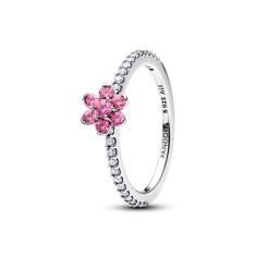 Flower sterling silver ring with fancy pink and cl 194499C02