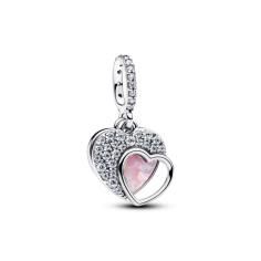 Heart sterling silver double dangle with clear cub 794456C01