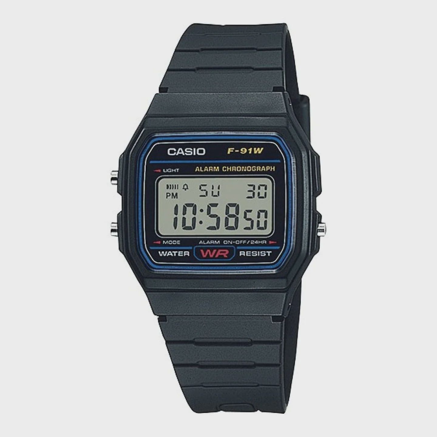 Casio Digital Square face, blck resin Band F91W-1