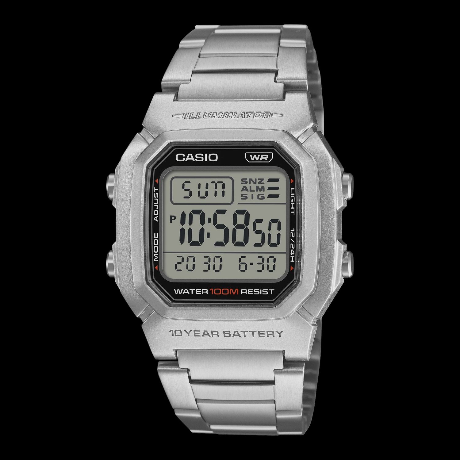 Casio Digital Large Display, Stainless Steel Band