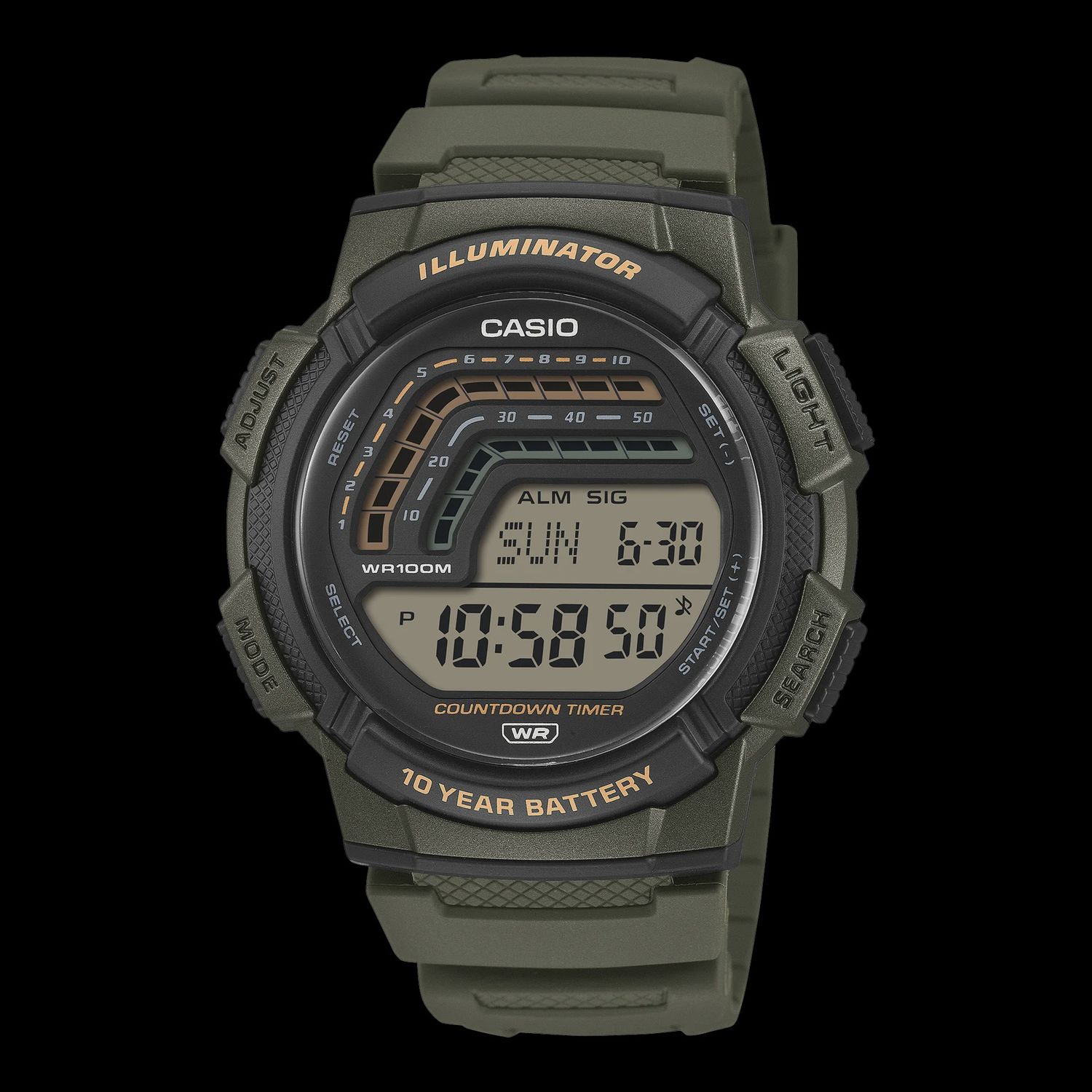 Casio Digital, Green Resin Band WS1800-3A