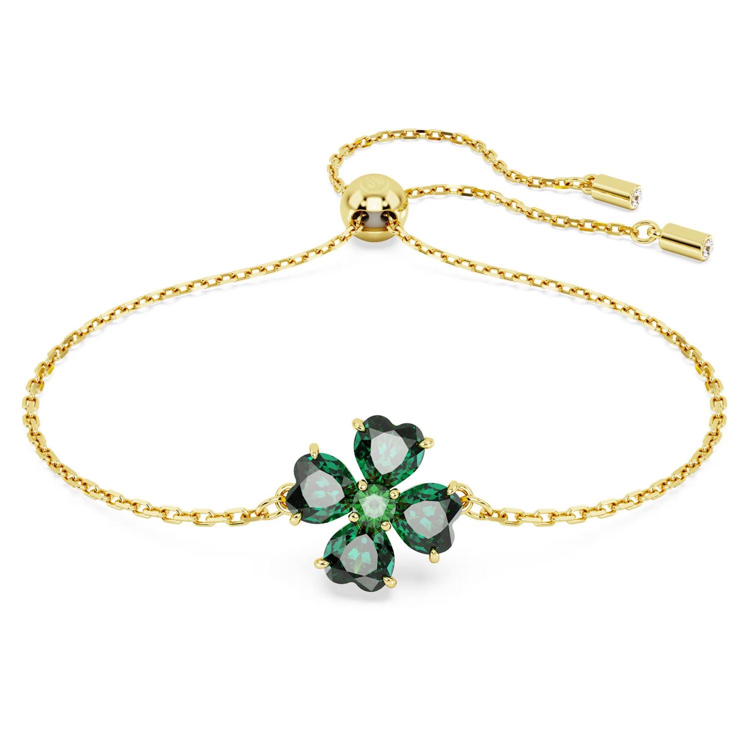 Idyllia bracelet Mixed cuts, Clover, Green, 18k gold finish 5666585