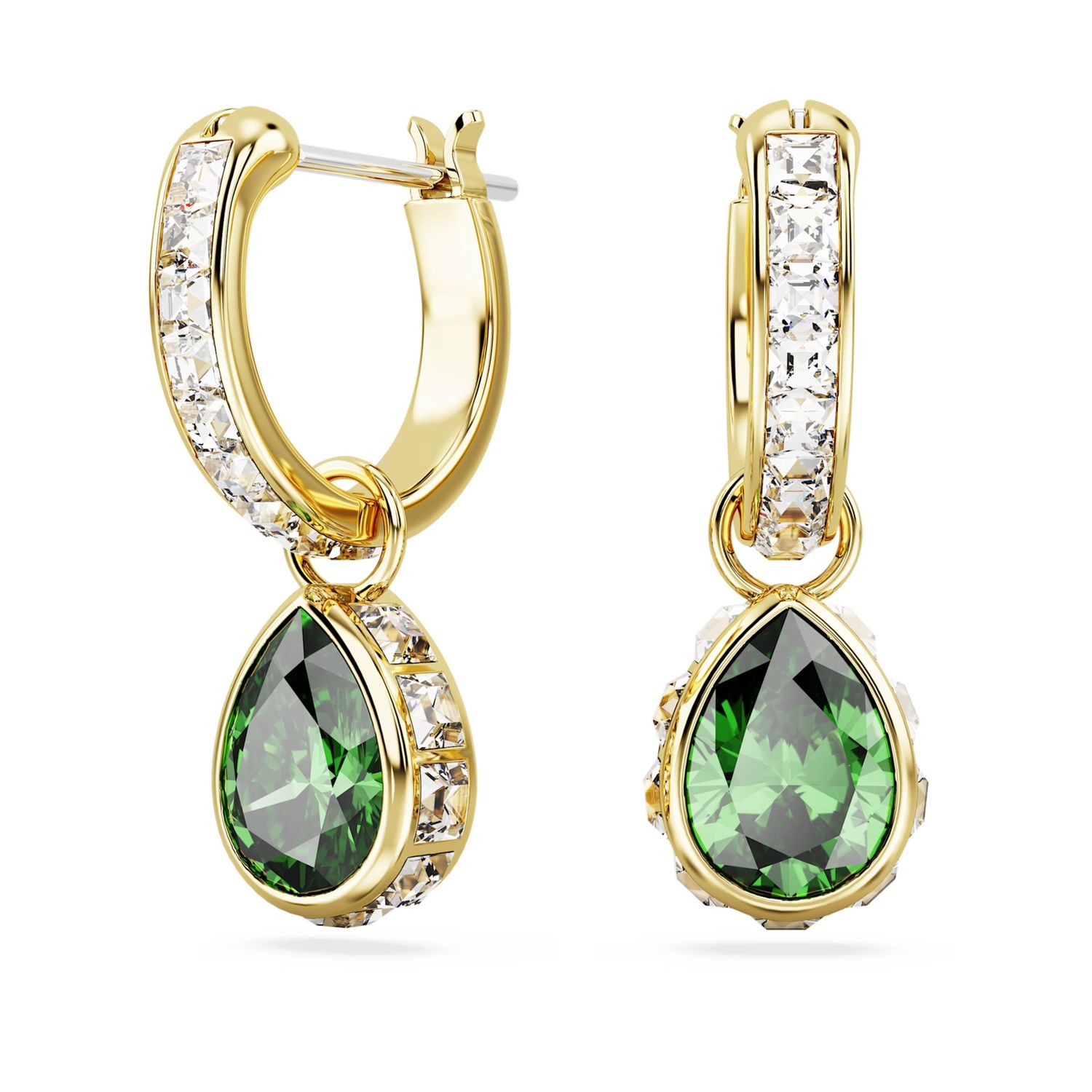 Chroma drop earrings Pear cut, Green, 18k gold finish 5662922