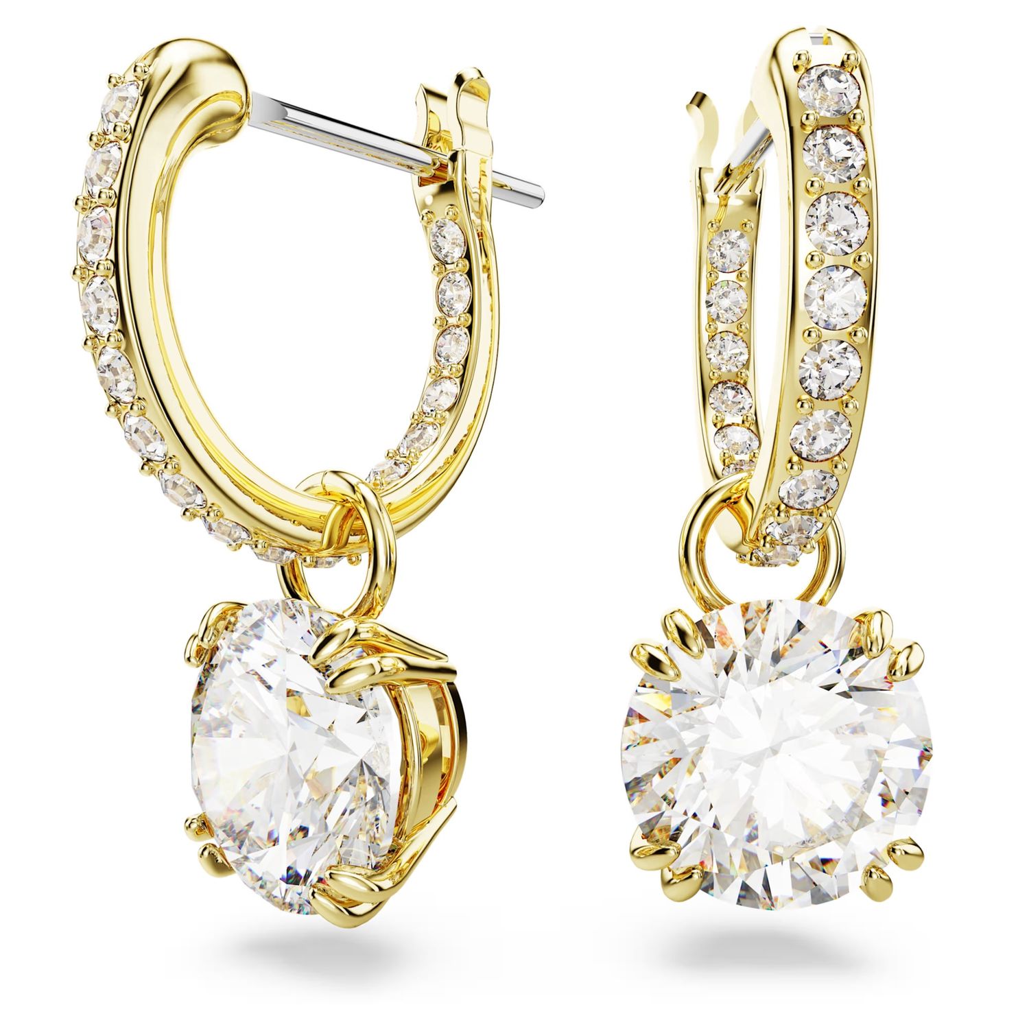 Stilla drop earrings Round cut, White, 18k gold finish 5638802