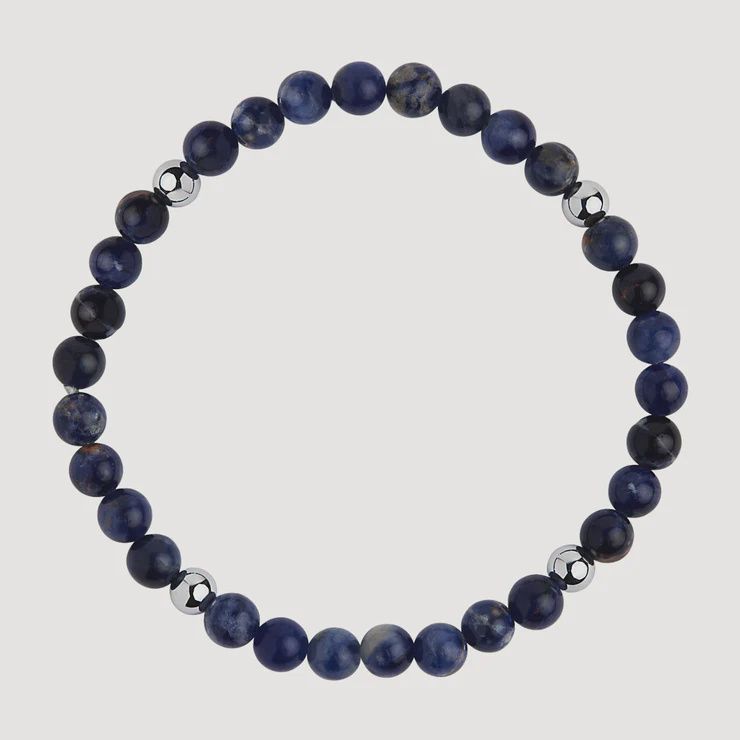 Apollo Men's 6mm Sodalite &amp; Steel Elaticised Stretch Bracelet B9068