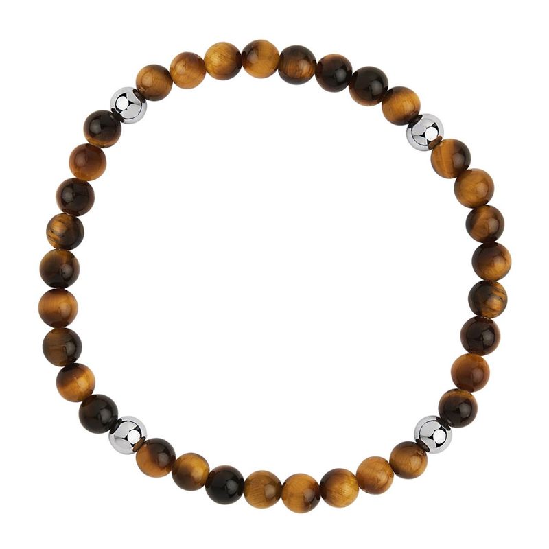 Apollo Men's 6mm Tiger Eye &amp; Steel Elasticated Stretch B9067