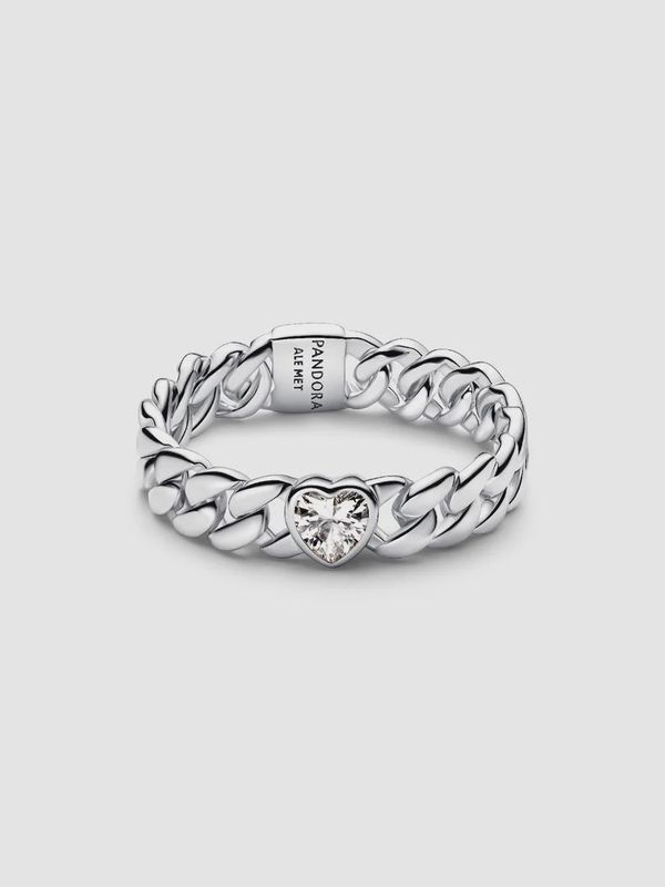 Heart Cuban Chain Ring Silver